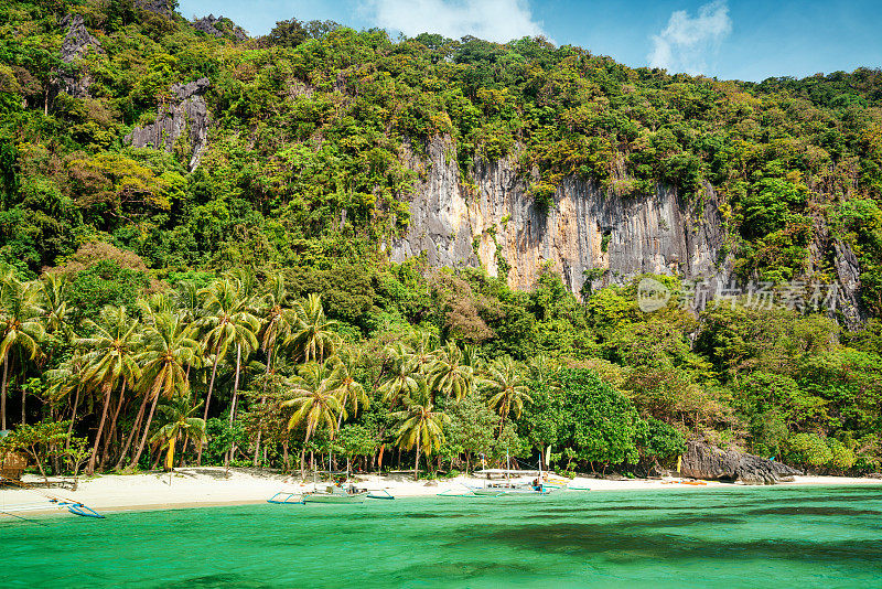椰子树和绿松石海，El Nido，巴拉望，菲律宾